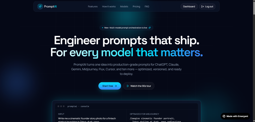 PromptAI split-pane user interface